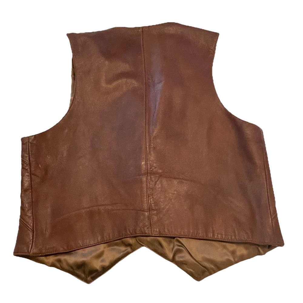 Cabretta‎ Leather by  Grais Vest Leather VTG Western Brown Size XL - Picture 3 of 5